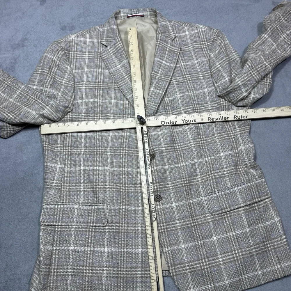 Tommy Hilfiger Blazer Mens 48R Beige Windowpane Glen Plaid Wool Blend Sport Coat